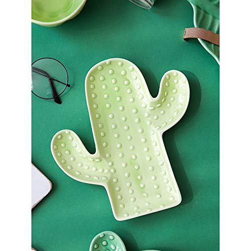 Platos para La Cena Plantas Tropicales Populares Cactus Cerámica Creativa Pigmentada Verde Contenedor De Comida Irregular Plato De Sushi Regalos (H)