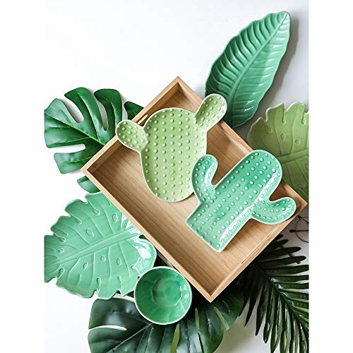 Platos para La Cena Plantas Tropicales Populares Cactus Cerámica Creativa Pigmentada Verde Contenedor De Comida Irregular Plato De Sushi Regalos (H)