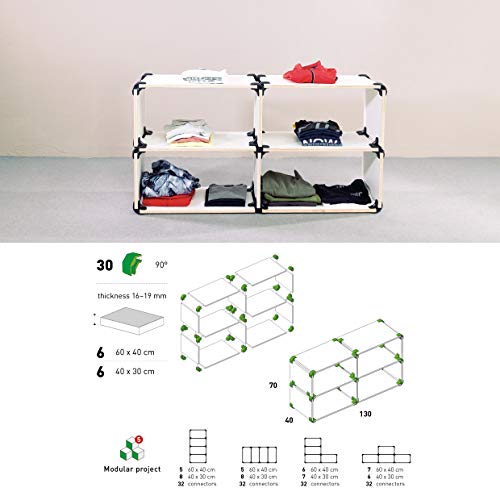 PlayWood Kit de Construcción de 20 piezas en Ángulo Recto, Pinzas de Plástico con Tornillo de Acero Inoxidable, Ideal para Bricolaje, Estantes Modulares de Madera (Rojo) (blanco)