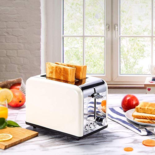 PLEASUR Tostadoras compactas para Bagel de Pan pequeño, 2 rebanadas, Ranura Ancha, tostadora de Cocina de Acero Inoxidable, Rebanada, tostadora para Bagel de Pan
