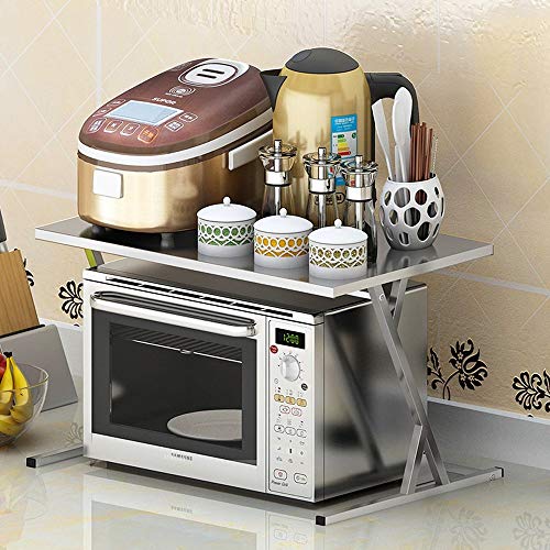 PLEASUR WURE 201 Estantes de Acero Inoxidable Estilo nórdico Estantes de Piso sin perforar Estantes para Horno de microondas de 2 Niveles Suministros de Cocina Estante multifunción Resistente al Agua