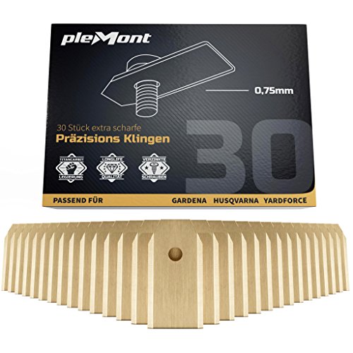 Plemont® Cuchillas Husqvarna Automower en Titanio [Set de 30 Piezas] – Cuchillas universales de Repuesto para Robot cortacésped Husqvarna® y Gardena® - Cuchilla Robot cortacesped