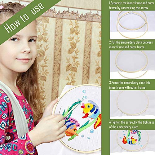 Pllieay 5 Pcs Bastidor Punto de Cruz Aros Bordado Punto de Cruz de Bambú Set de Anillo para Manualidades Costura a Mano 13/17/20/23/26 cm