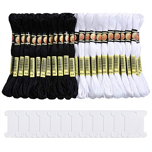 Pllieay - Hilo de punto de cruz para bordar, color blanco y negro, hilo de algodón para bordar, pulseras de la amistad con 12 bobinas de hilo para tejer, proyecto de punto de cruz