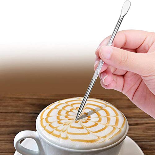 Plumero de acero inoxidable para batidora de chocolate + 16 plantillas de café capuchino Barista + cuchara medidora + bolígrafo de plantillas de arte