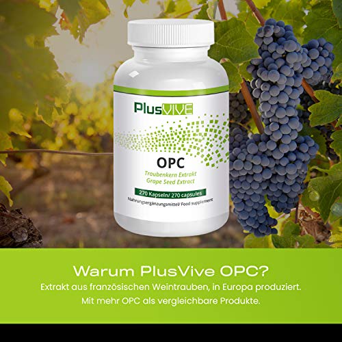 Plusvive - Cápsulas OPC con extracto de semilla de uva francesa (400 mg)