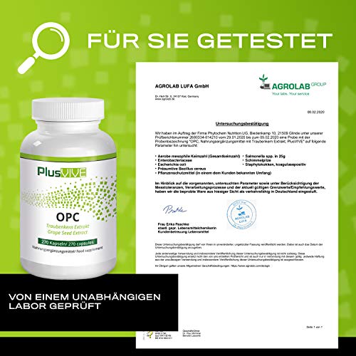 Plusvive - Cápsulas OPC con extracto de semilla de uva francesa (400 mg)
