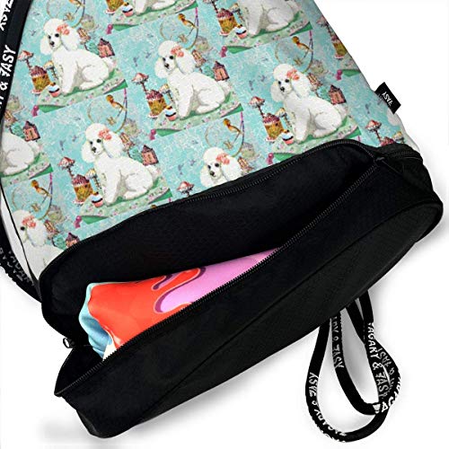 PmseK Mochila con Cordón,Bolsas de Gimnasia, Drawstring Bag White Poodle Cupcake Shoulder Bags Travel Sport Gym Bag Print - Yoga Runner Daypack Shoe Bags with Zipper and Pockets