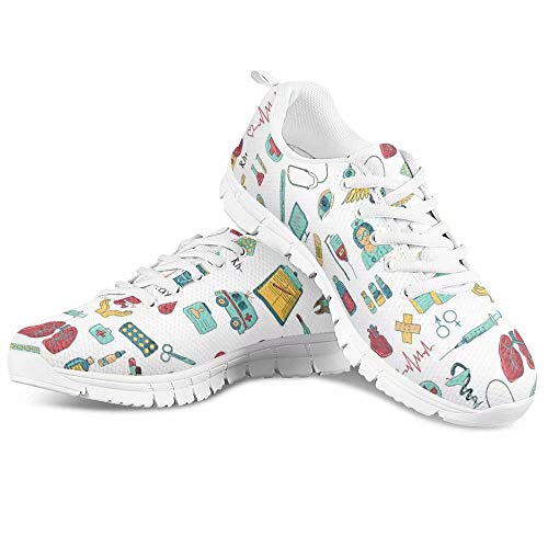 Polero - Zapatillas de enfermera con diseño de historieta y osos, zapatillas deportivas para mujer, para correr, caminar, con cordones talla EU 36-41, color, talla 37 EU