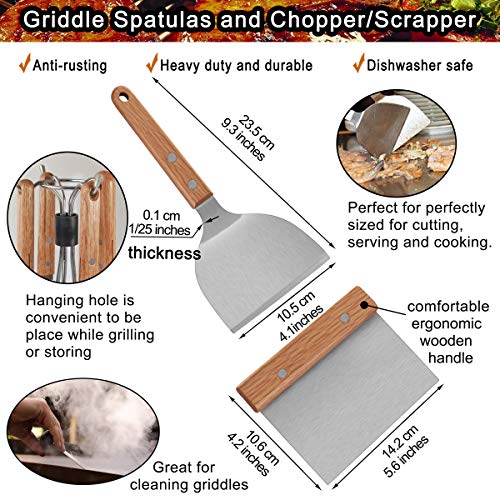 POLIGO 13 Piezas Accesorios de Barbecue Acero Inoxidable y pajitas de Metal Kit en Bolsa - Conjunto de espátula de Plancha con Mango de Madera - Ideal para cocinar en la Parrilla Camping Teppanyaki