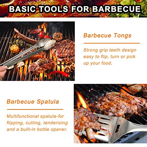 POLIGO 19 Piezas Set Barbacoa Utensilios con Estuche de Aluminio para Camping - Prima Extra Grueso Acero Inoxidable Kit Barbacoa Accesorios Parrilla Navidad cumpleaños para Hombres