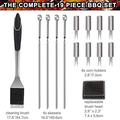 POLIGO 19 Piezas Set Barbacoa Utensilios con Estuche de Aluminio para Camping - Prima Extra Grueso Acero Inoxidable Kit Barbacoa Accesorios Parrilla Navidad cumpleaños para Hombres