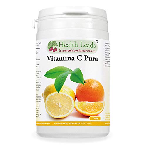 Polvo de vitamina C pura (ácido ascórbico), Contribuye a mantener el funcionamiento normal del sistema inmunitario, Piel y dientes más sanos, Vegano, sin OMGs y libre de gluten, 1 x 240 g