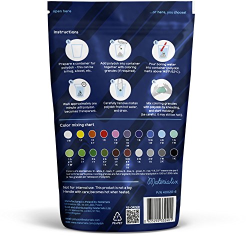 Polydoh plástico moldeable + 6 libre paquetes de colorear gránulos, plástico, 500g (también conocido como polimorph, plastimake o instamorph)