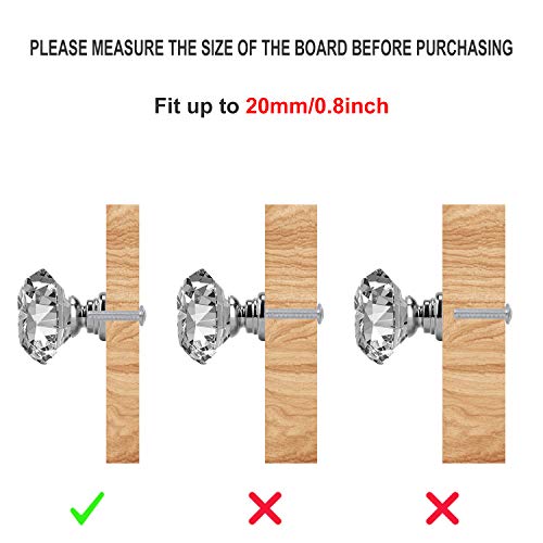 Pomo de Cristal Forma de Diamante Tiradores de Muebles Perilla de la Puerta con Tornillo Perillas Manijas para Armario Cajón Aparador Cocina 12 Piezas 30mm