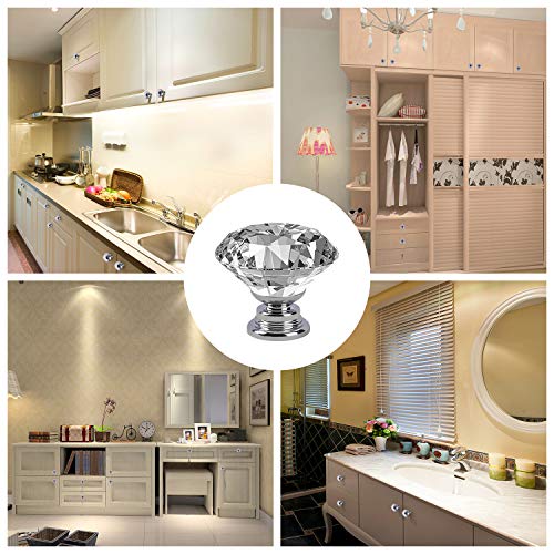 Pomo de Cristal Forma de Diamante Tiradores de Muebles Perilla de la Puerta con Tornillo Perillas Manijas para Armario Cajón Aparador Cocina 12 Piezas 30mm