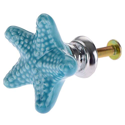 Pomos de Cerámica,JeogYong 8 x Tiradores de Cerámica en Forma de Estrella Tornillo a Juego (Azul)