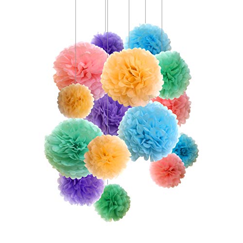Pompones de papel, flores de papel, para decoración y celebración de fiestas. 15 unidades de 20, 25, 36 cm