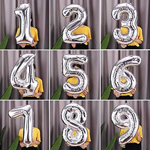 Ponmoo Foil Globo Número 1 Plata, Gigante Numeros 0 1 2 3 4 5 6 7 8 9 10-19 20-29 30 40 50 60 70 80 90 100, Grande Globos para La Boda Aniversario, Globo de Cumpleaños Fiesta Decoración