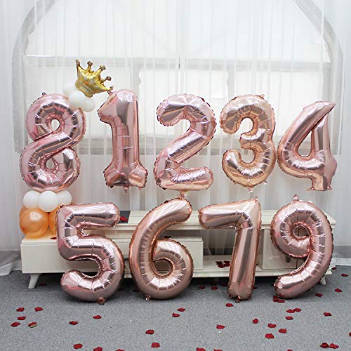 Ponmoo Foil Globo Número 15 51 Oro Rosa, Gigante Numeros 0 1 2 3 4 5 6 7 8 9 10-19 20-29 30 40 50 60 70 80 90 100, Grande Globos para La Boda Aniversario, Globo de Cumpleaños Fiesta Decoración