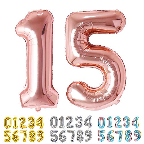 Ponmoo Foil Globo Número 15 51 Oro Rosa, Gigante Numeros 0 1 2 3 4 5 6 7 8 9 10-19 20-29 30 40 50 60 70 80 90 100, Grande Globos para La Boda Aniversario, Globo de Cumpleaños Fiesta Decoración