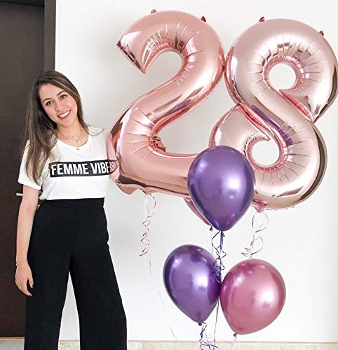 Ponmoo Foil Globo Número 15 51 Oro Rosa, Gigante Numeros 0 1 2 3 4 5 6 7 8 9 10-19 20-29 30 40 50 60 70 80 90 100, Grande Globos para La Boda Aniversario, Globo de Cumpleaños Fiesta Decoración
