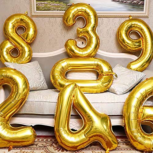 Ponmoo Foil Globo Número 25 52 Dorado, Gigante Numeros 0 1 2 3 4 5 6 7 8 9 10-19 20-29 30 40 50 60 70 80 90 100, Grande Globos para La Boda Aniversario, Globo de Cumpleaños Fiesta Decoración