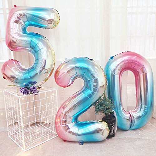 Ponmoo Foil Globo Número 5 Azul, Gigante Numeros 0 1 2 3 4 5 6 7 8 9 10-19 20-29 30 40 50 60 70 80 90 100, Grande Globos para La Boda Aniversario, Globo de Cumpleaños Fiesta Decoración