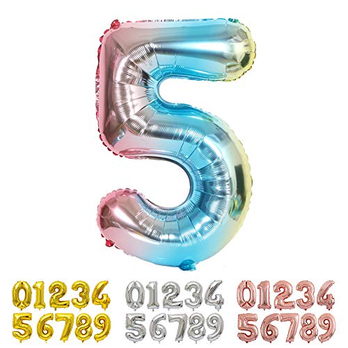 Ponmoo Foil Globo Número 5 Azul, Gigante Numeros 0 1 2 3 4 5 6 7 8 9 10-19 20-29 30 40 50 60 70 80 90 100, Grande Globos para La Boda Aniversario, Globo de Cumpleaños Fiesta Decoración