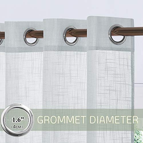 PONY DANCE Cortinas Translucidas Dormitorio - Visillos Gris Claro Cortos Ojales/Paneles para Ventanas Salon Cocina Habitacion Infantil, 2 Piezas, 132 x 158 CM (An x L)