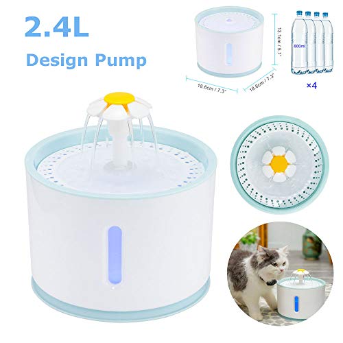 PopHMN Fuente de Agua para Gatos, Fuente de Agua para Mascotas Ultra silenciosa de 2.4L con Ventana de Nivel de Agua y luz LED, Fuente para Beber de 3 Modos