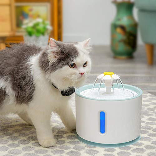 PopHMN Fuente de Agua para Gatos, Fuente de Agua para Mascotas Ultra silenciosa de 2.4L con Ventana de Nivel de Agua y luz LED, Fuente para Beber de 3 Modos