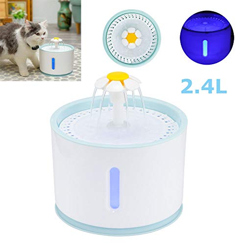 PopHMN Fuente de Agua para Gatos, Fuente de Agua para Mascotas Ultra silenciosa de 2.4L con Ventana de Nivel de Agua y luz LED, Fuente para Beber de 3 Modos