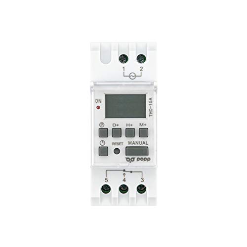 POPP® Electric Interruptor de relé de tiempo programable semanal de potencia LCD Digital THC15A 220V 16A (THC-15A)