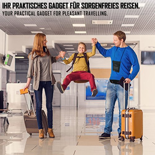 Portadocumentos de Cuello con Bloqueador de RFID – Monedero Colgante Ligero y Plano para Viajes | Cartera hidrófugo y Segura con Mucho Espacio para Dinero, DNI y móvil | Hombre, Mujer, niño