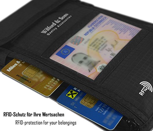 Portadocumentos de Cuello con Bloqueador de RFID – Monedero Colgante Ligero y Plano para Viajes | Cartera hidrófugo y Segura con Mucho Espacio para Dinero, DNI y móvil | Hombre, Mujer, niño
