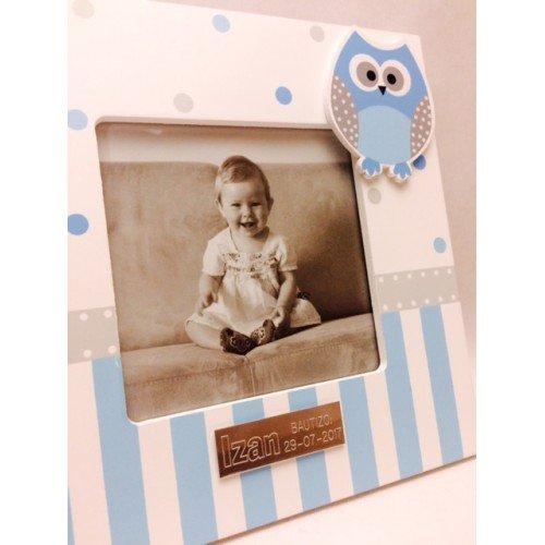 Portafotos PERSONALIZADOS para bautizo de niño marcos azules GRABADOS (pack 10 unidades)