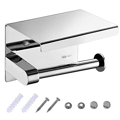 Portarrollos para Papel Higiénico Acero inoxidable SUS304 Soporte Papel WC Montado en la Pared Porta Rollos de Papel Higienico con el Teléfono Móvil Estante de Almacenamiento para Baño y Cocina