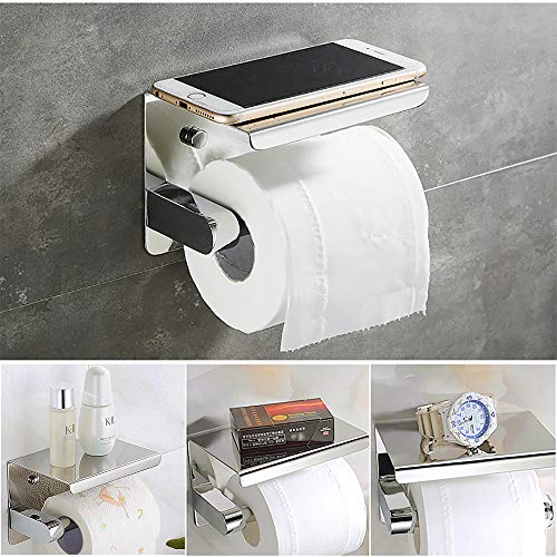 Portarrollos para Papel Higiénico Acero inoxidable SUS304 Soporte Papel WC Montado en la Pared Porta Rollos de Papel Higienico con el Teléfono Móvil Estante de Almacenamiento para Baño y Cocina