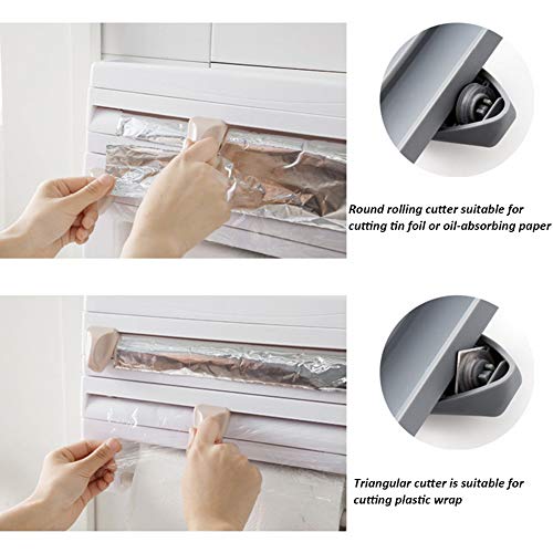 Portarrollos Pared Cocina, Dispensador De Rollos 3 En 1 Cortador De Película Adhesiva Servilleta Soporte De Papel De Rollo Cortador De Lámina Para Bordes De Corte Lisos, Toallero (Caqui)