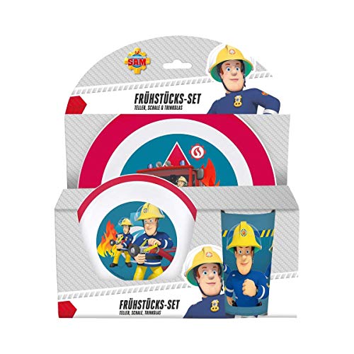 P:os 25335 Sam - Juego de desayuno infantil (3 piezas), diseño de bomberos