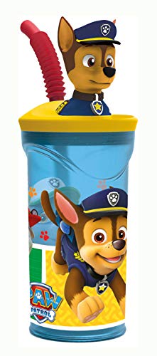 POS Handels GmbH 29442088 Vasos Paw Patrol para Joven, con Pajita y Figura 3D, Aprox. 360 ml, Color Azul