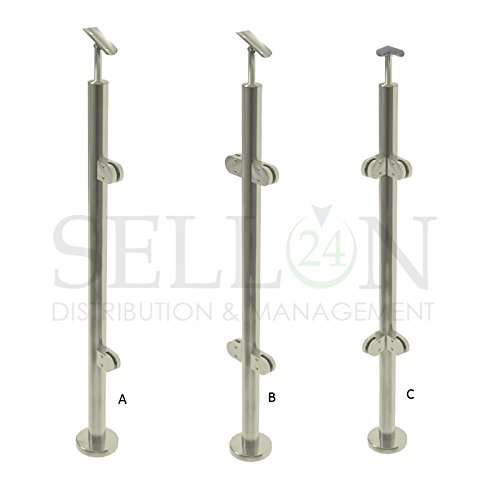Postes para barandilla de acero inoxidable, con pinzas y soporte – para barandillas de balcón / de cristal – acero V2A