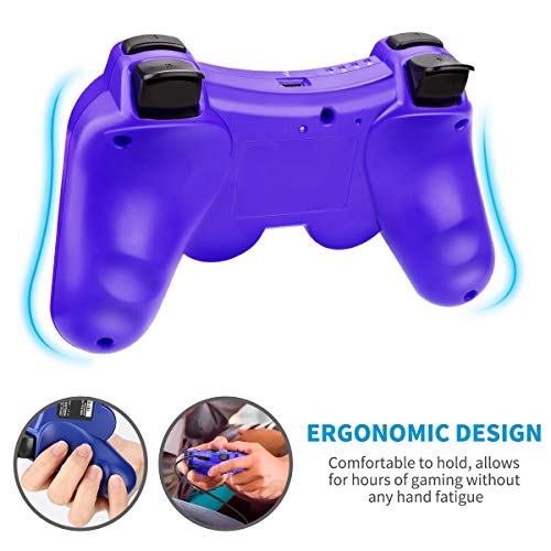 Powcan Mando Inalámbrico PS3, Bluetooth PS3 Gamepad Controller Doble vibración Mando a Distancia Joystick para Playstation 3 y PC Windows 7/8/9/10 con Cable de Carga USB (Azul 1)