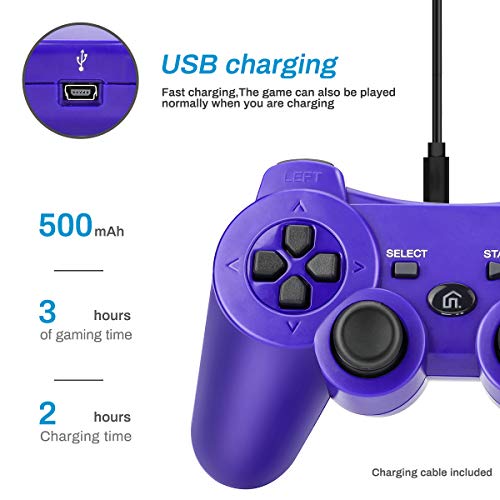 Powcan Mando Inalámbrico PS3, Bluetooth PS3 Gamepad Controller Doble vibración Mando a Distancia Joystick para Playstation 3 y PC Windows 7/8/9/10 con Cable de Carga USB (Azul 1)