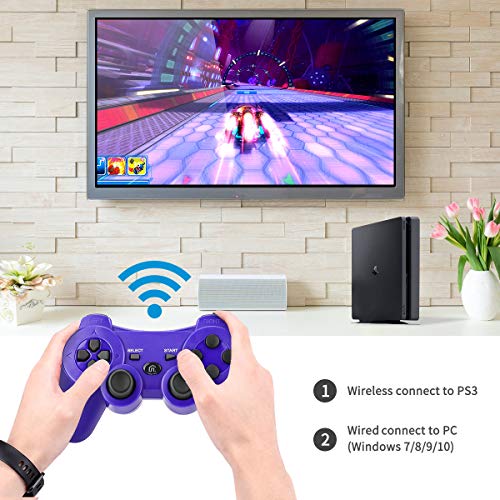 Powcan Mando Inalámbrico PS3, Bluetooth PS3 Gamepad Controller Doble vibración Mando a Distancia Joystick para Playstation 3 y PC Windows 7/8/9/10 con Cable de Carga USB (Azul 1)