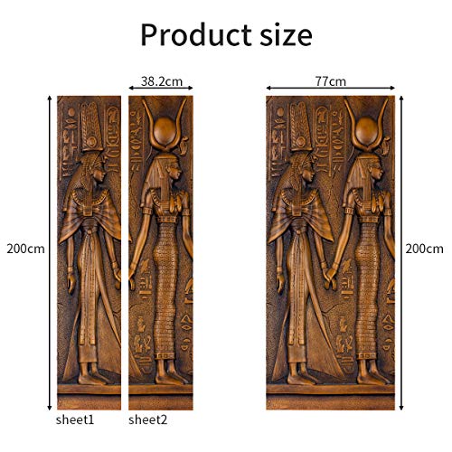 Powcan Puerta Pegatinas Mural Faraón Egipcio Foto 3D Door Sticker Wallpaper Desmontable Sticker Poster DIY Art Decoration 77 Cmxx200 Cm