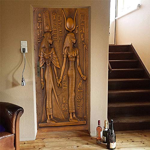 Powcan Puerta Pegatinas Mural Faraón Egipcio Foto 3D Door Sticker Wallpaper Desmontable Sticker Poster DIY Art Decoration 77 Cmxx200 Cm