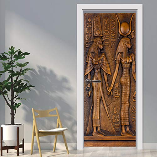 Powcan Puerta Pegatinas Mural Faraón Egipcio Foto 3D Door Sticker Wallpaper Desmontable Sticker Poster DIY Art Decoration 77 Cmxx200 Cm