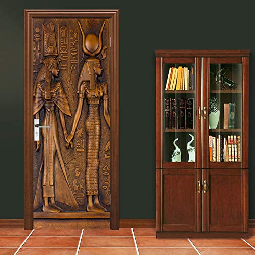 Powcan Puerta Pegatinas Mural Faraón Egipcio Foto 3D Door Sticker Wallpaper Desmontable Sticker Poster DIY Art Decoration 77 Cmxx200 Cm